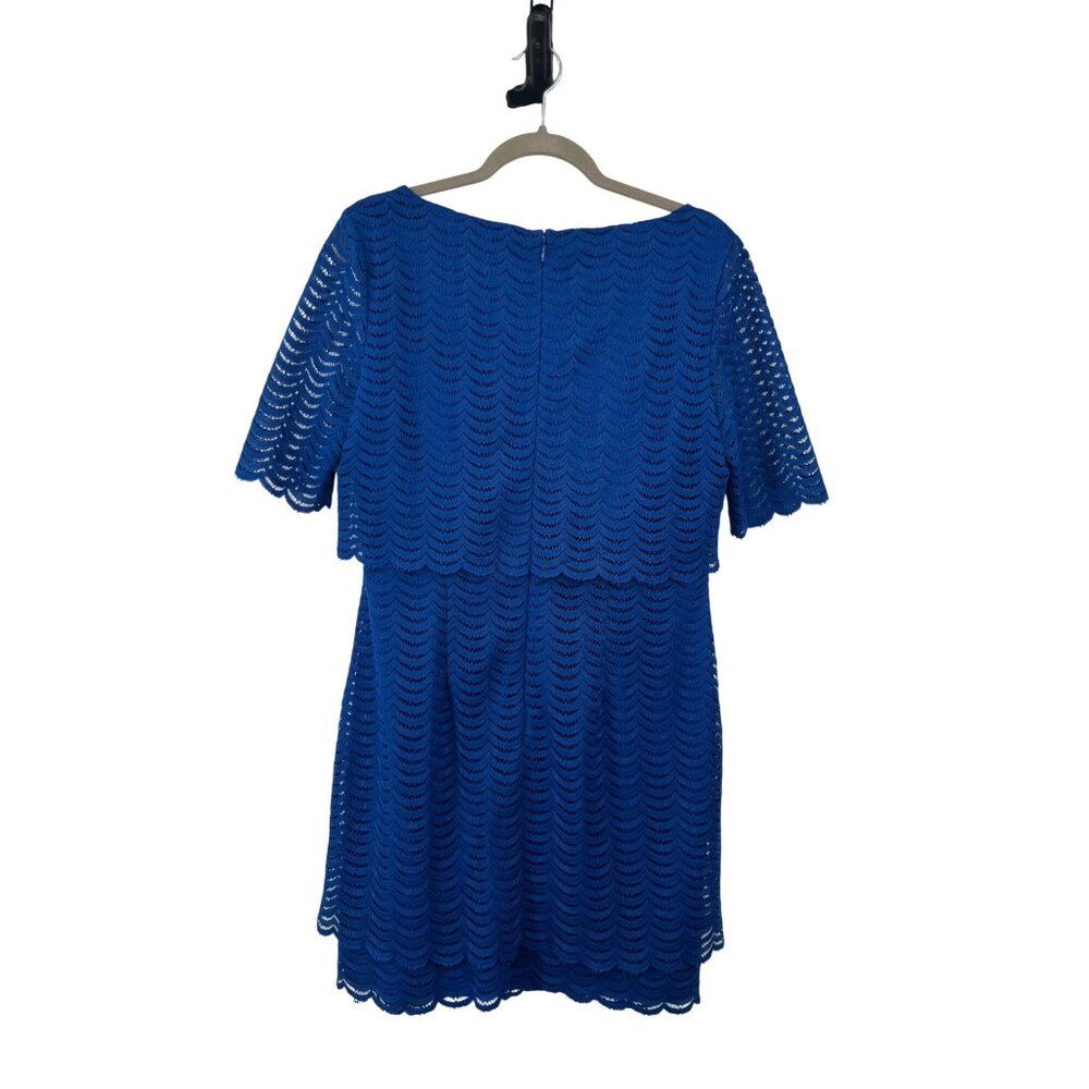 American Living Blue Lace Overlay Dress Women’s 14 Used Lined Short Sleeve - Picture 12 of 14